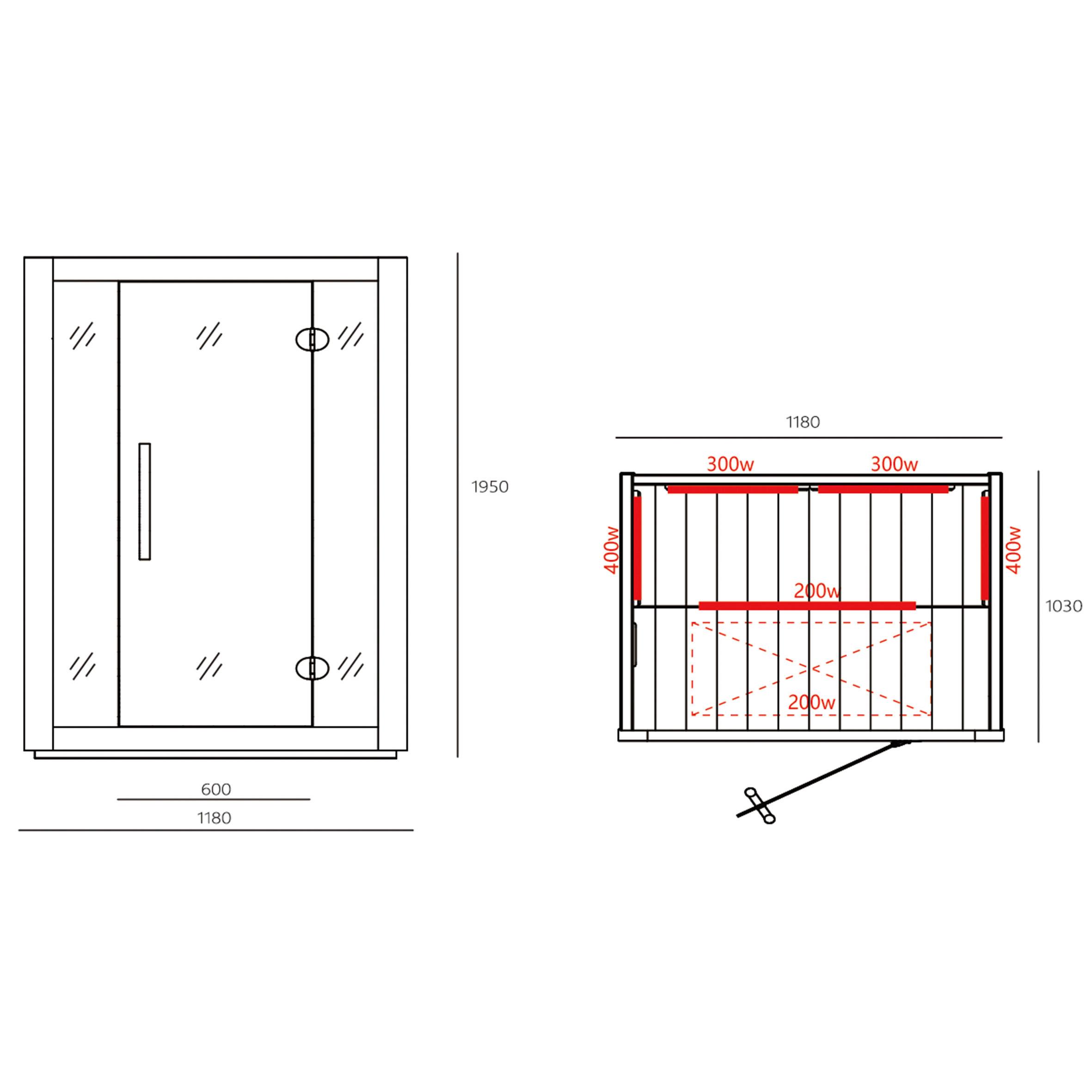 Infrarotkabine 2 Personen 118x195x103 cm Norrköping - KONVENTIONELL, Holz (118/195/103cm)