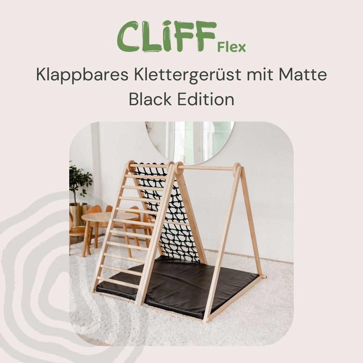 klappbares Klettergerüst mit Sicherheitsmatte - Birkefarben/Schwarz, Basics, Holz (105/110/100cm) - CLIFF