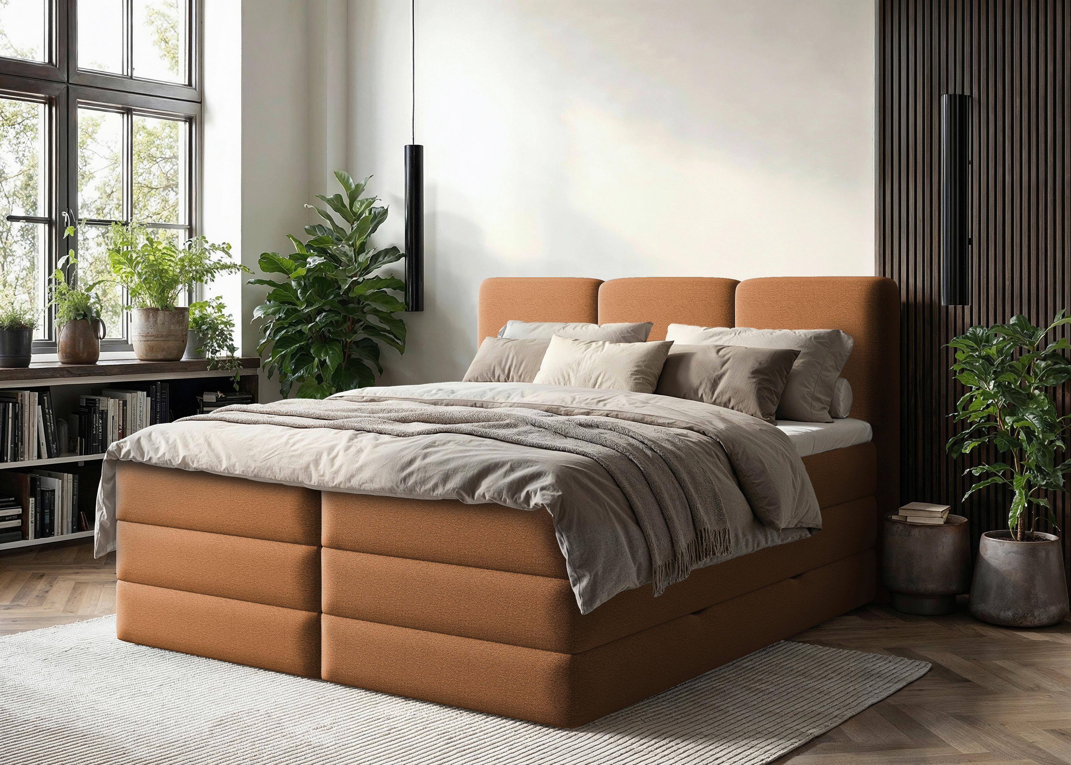 Boxspringbett mit Topper & Bettkasten 160x200 Castel K - Rostfarben/Schwarz, MODERN, Holz/Holzwerkstoff (160/200cm) - MID.YOU