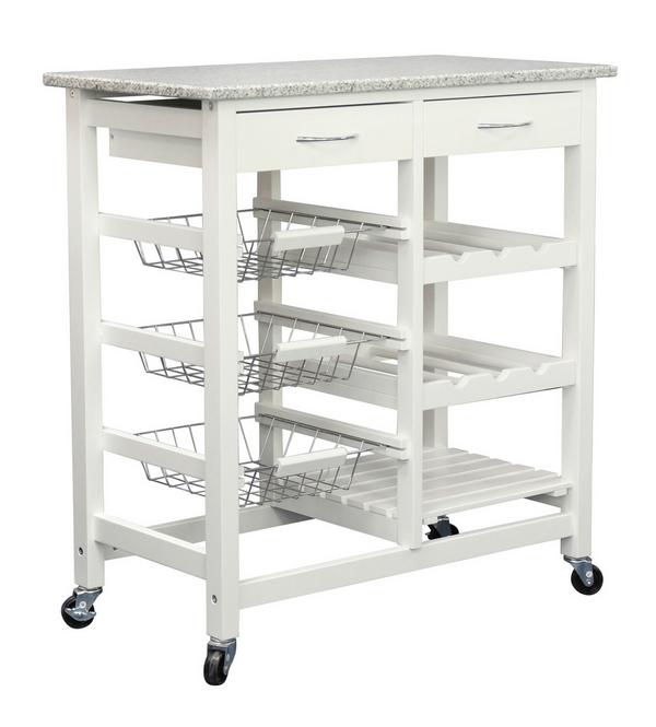 Servierwagen in Weiß mit Granitplatte