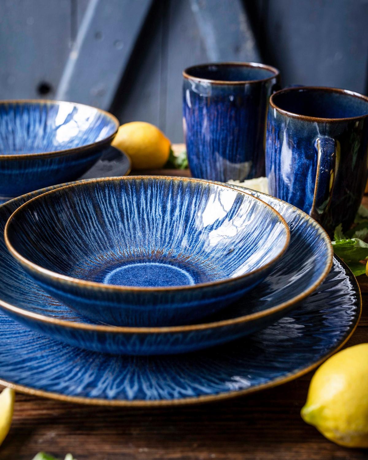 Kombiserviceset 16 -teilig. ca. 275 ml, Steinzeug - Blau, Basics, Keramik - Gipfelstück