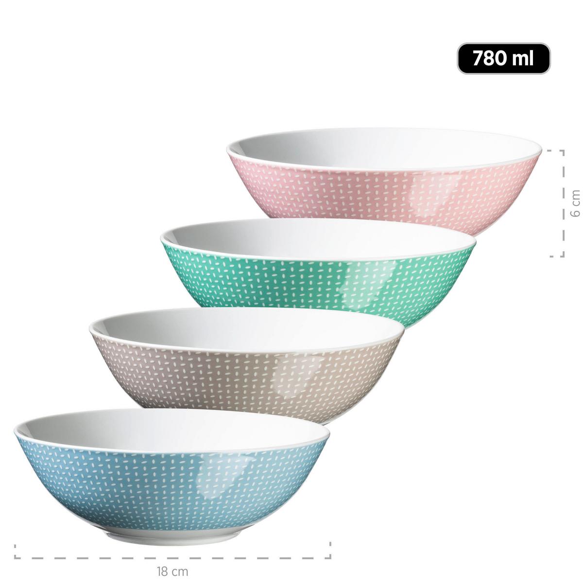 Kombiservice 4 Personen Geschirr Set - Pastellblau/Hellrosa, Basics, Keramik - Mäser