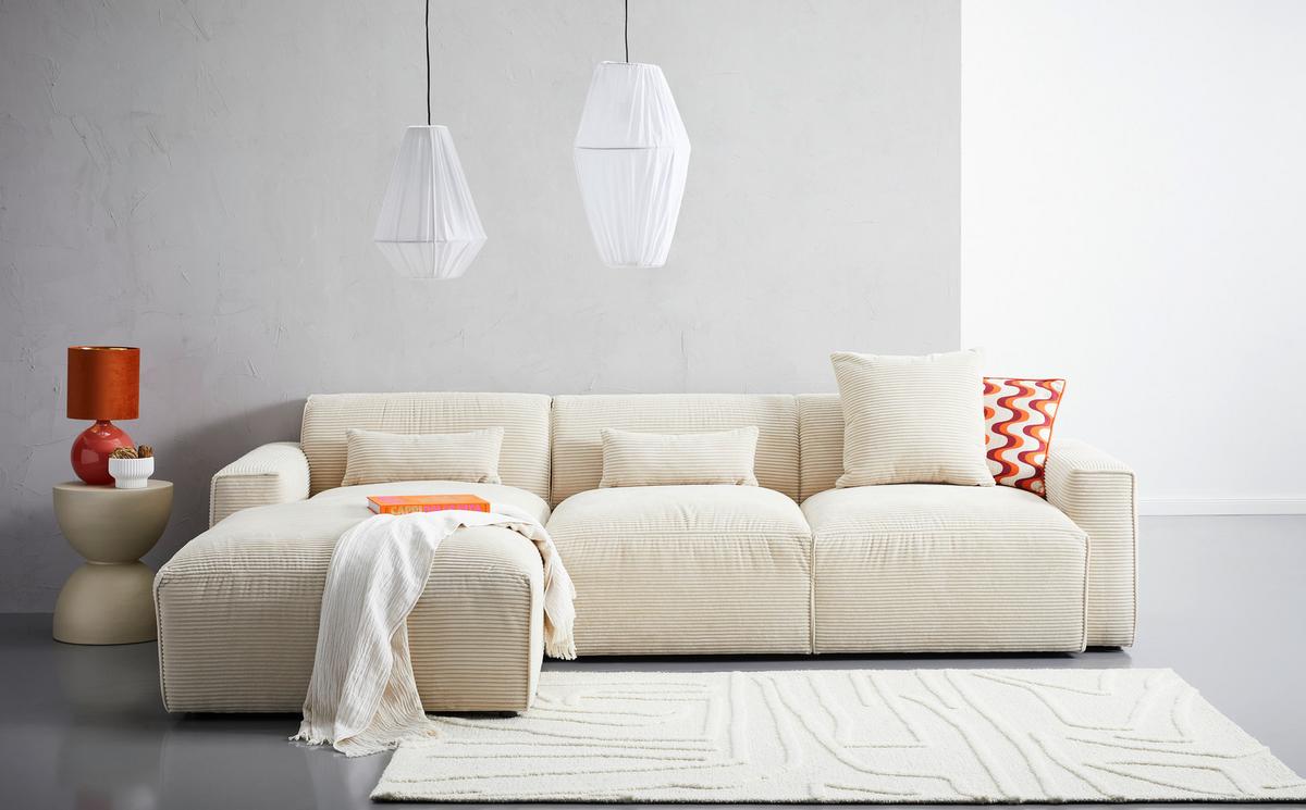 Ecksofa mit Kissen Pearl Beige 196x303 cm - Beige/Schwarz, Design, Textil (196/303cm) - Livetastic