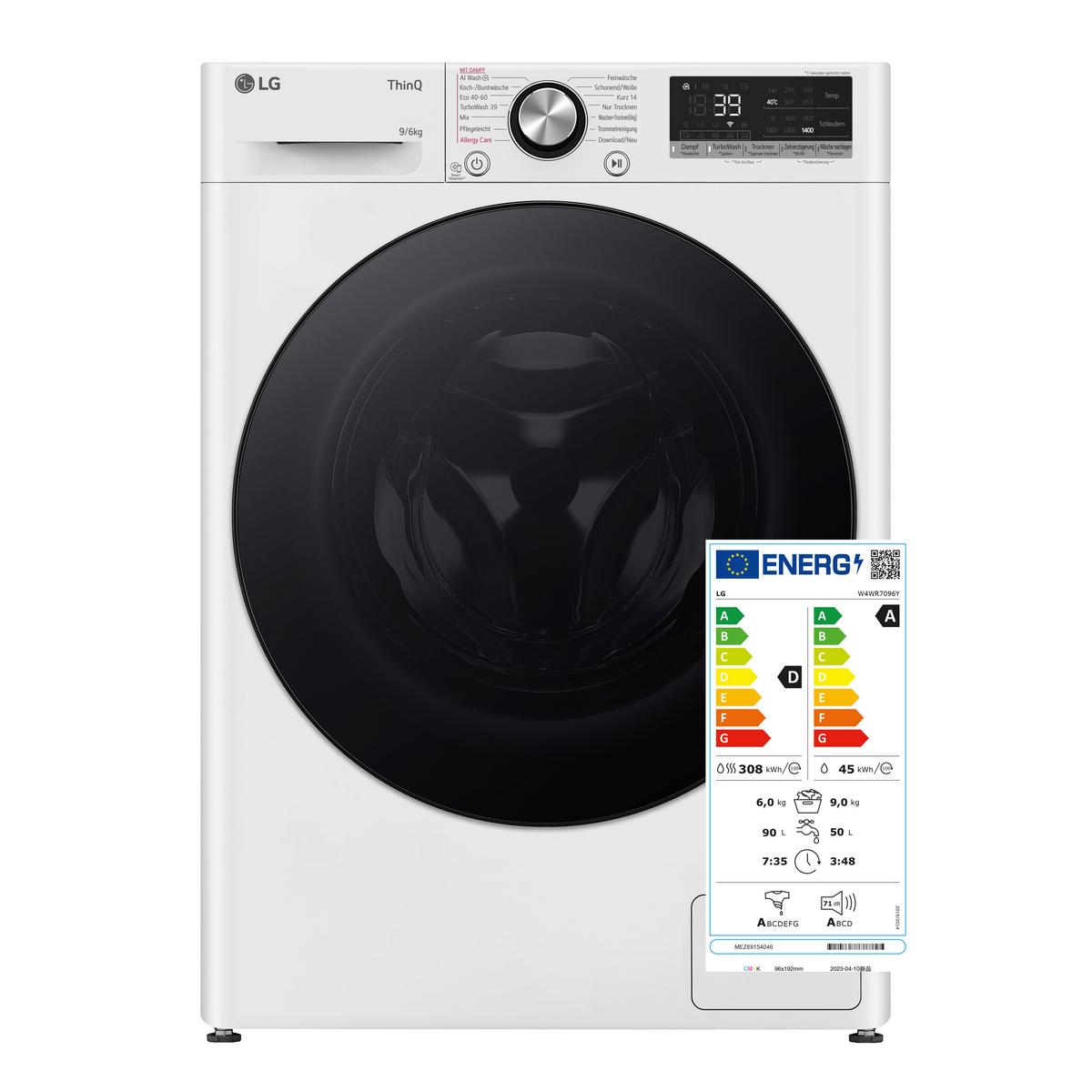 Waschtrockner Lg W4wr7096y - Schwarz/Weiß, Basics, Glas/Kunststoff (60/85/56,5cm) - LG