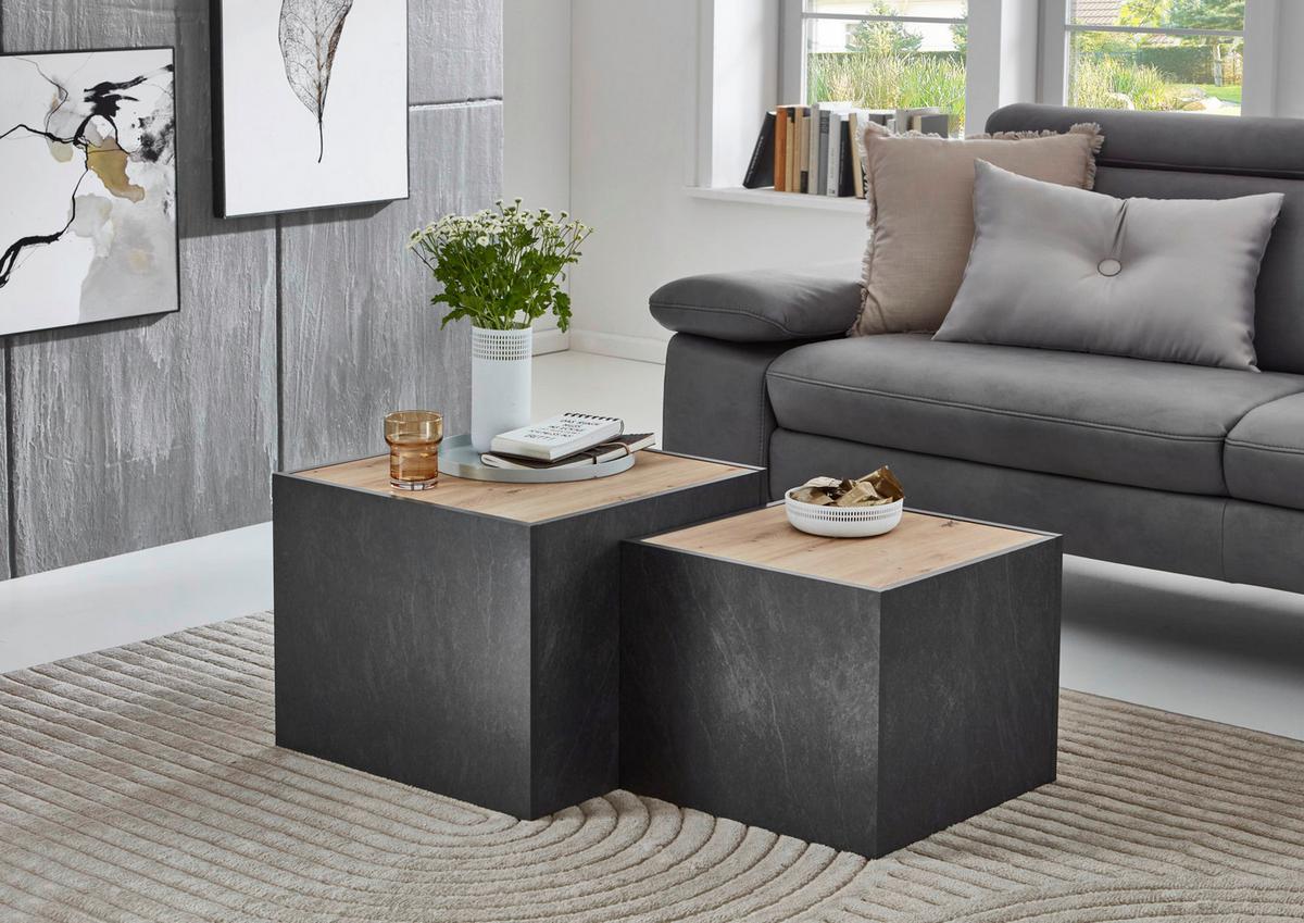 Couchtisch Cuba Schiefer-/ Eiche Dekor B: 50-43cm - Schieferfarben/Eiche Artisan, MODERN, Holzwerkstoff (50-43/40-35/50-43cm) - MID.YOU