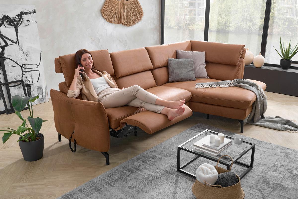 Ecksofa Henriette Cognac 274x160 cm - Cognac/Beige, MODERN, Textil (274/160cm)