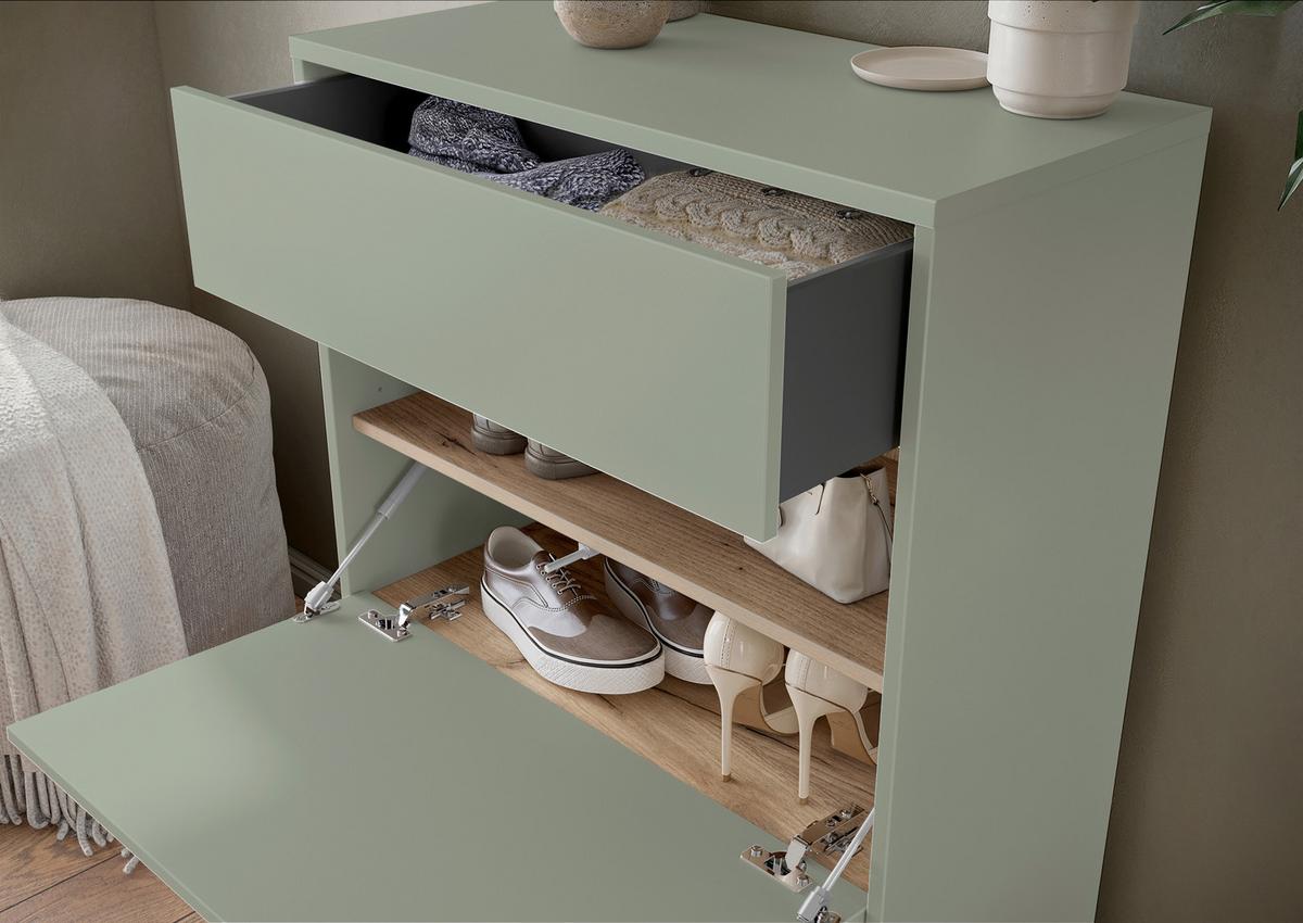 Schuhschrank Gw-binetto Grün/eichefarben B: 70 Cm - Eichefarben/Schwarz, Design, Holzwerkstoff (70/99/34cm) - Livetastic