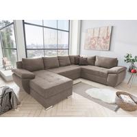 Wohnlandschaft Terana Mit Schlaffunktion, Taupe - Taupe/Chromfarben, KONVENTIONELL, Textil (157/305/219cm) - Livetastic