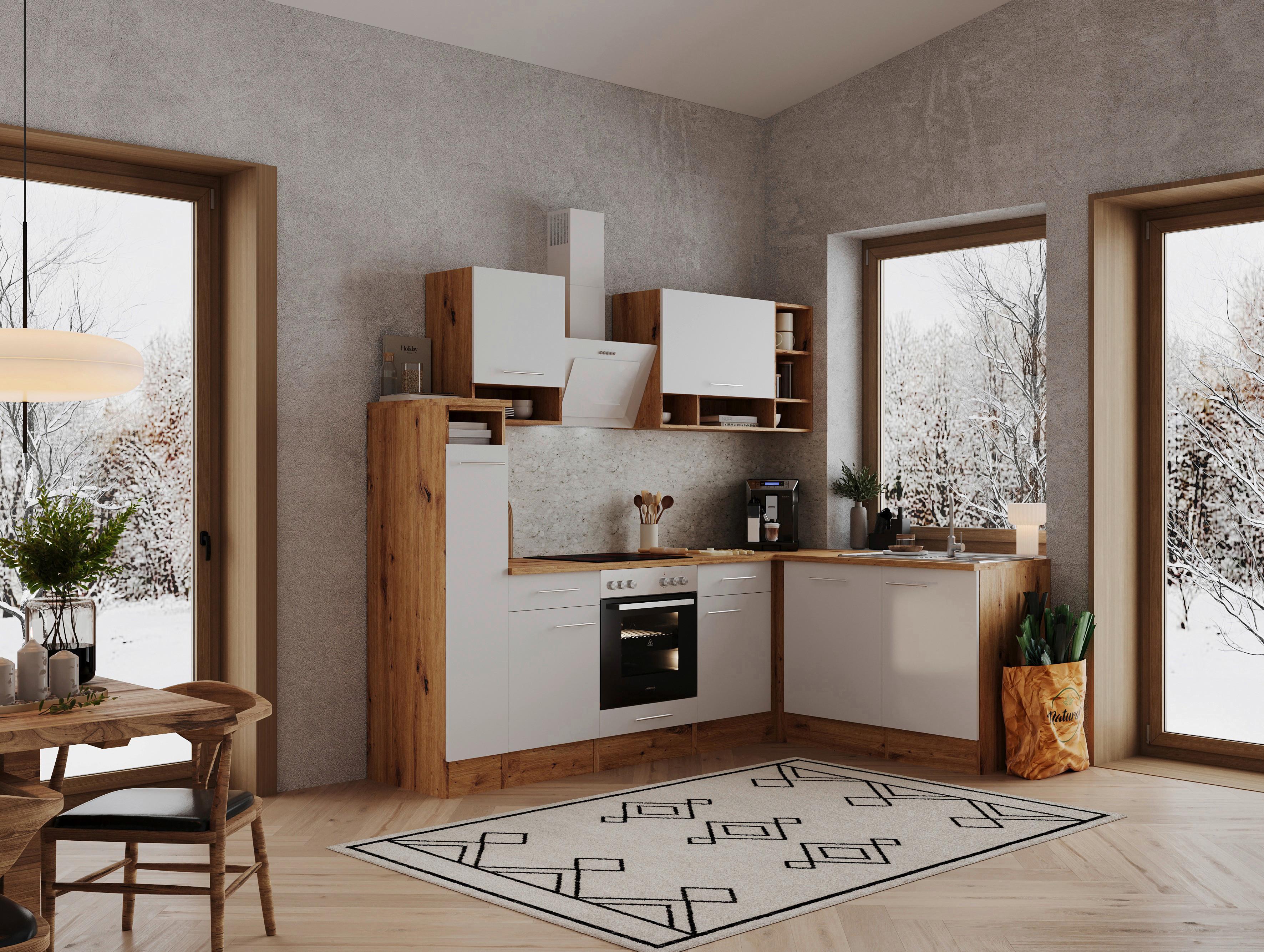 Eckküche mit Geräten 250x172cm Eichefarben/Weiß - Eichefarben/Weiß, Basics, Holzwerkstoff (250/172cm) - Respekta