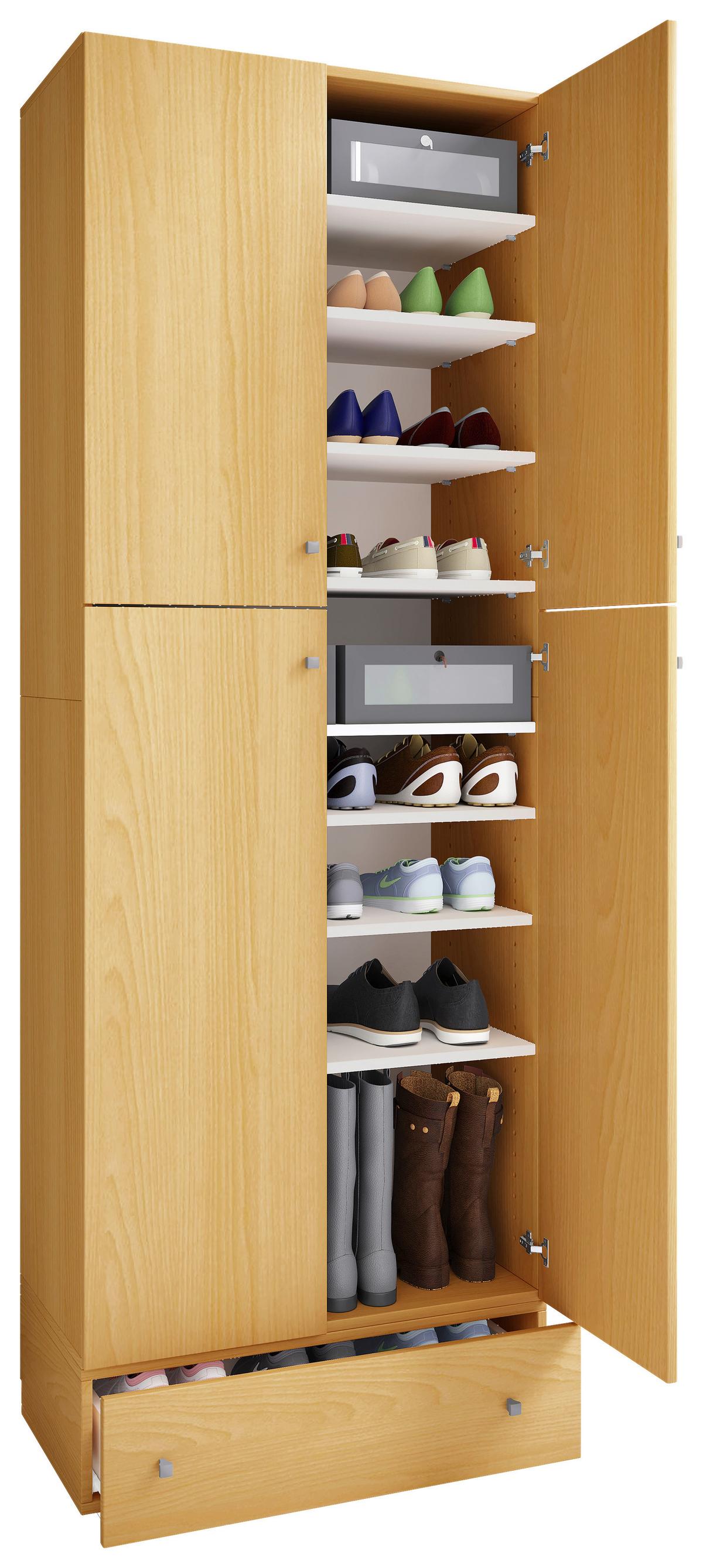 Schuhschrank Lona XXL Buche Dekor B: 70 cm - Buchefarben/Schwarz, MODERN, Holzwerkstoff (70/200/39cm) - MID.YOU