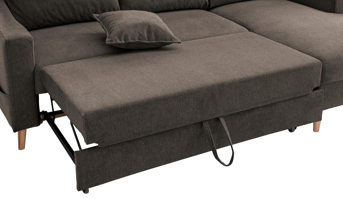 Ecksofa mit Schlaffunktion Valentina mit Kissen Braun - Braun/Naturfarben, KONVENTIONELL, Textil (228/150cm) - P & B