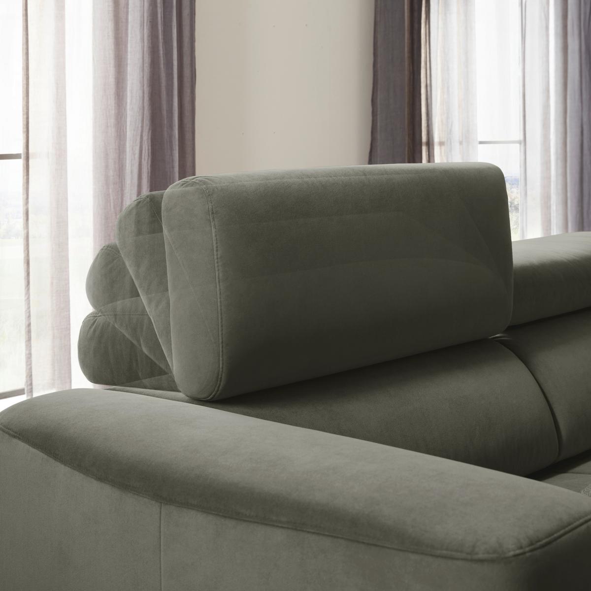 Rohová sedačka EMMA, pravá, šedozelená,op.hl.,USB,el.výsuv - černá/šedozelená, Moderní, textil (301/210cm) - Premium Living