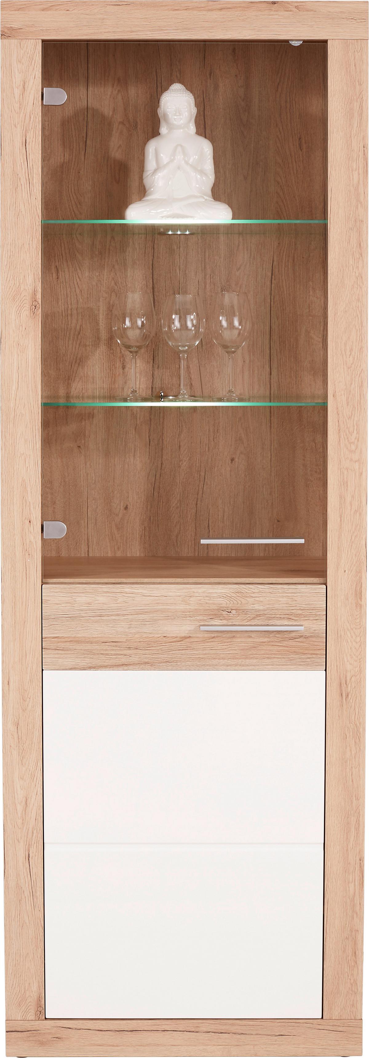 Wohnkombination 5 -Teilig. mit Led Malta 9, Eiche Dekor/Weiß - Eichefarben/Weiß, MODERN, Glas/Holzwerkstoff (288/197/42cm)