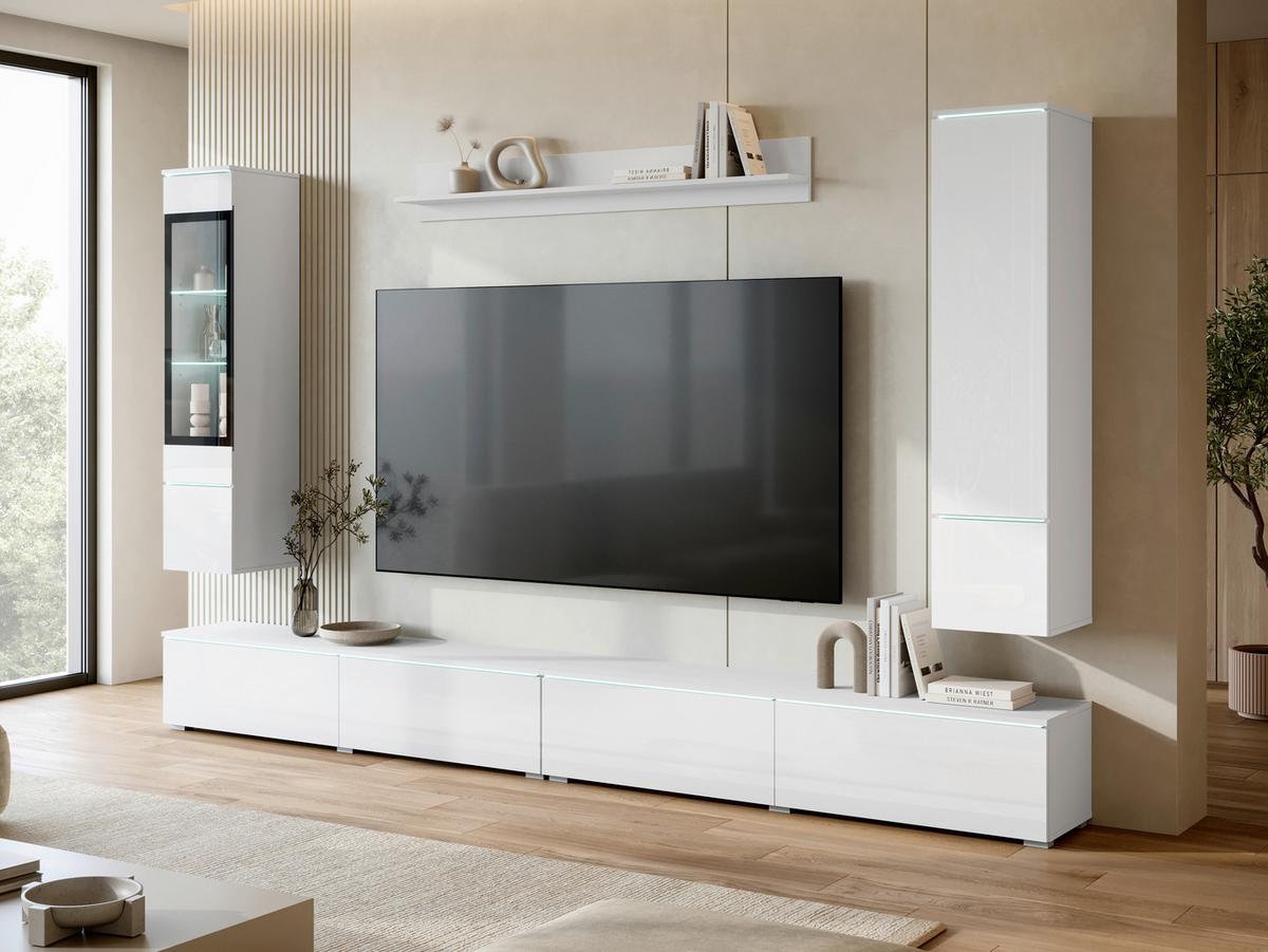 Wohnwand Vera Xxl Weiß/weiß Hg B: 300cm - Weiß Hochglanz/Weiß, Basics, Glas/Holzwerkstoff (300/162/33cm) - P & B