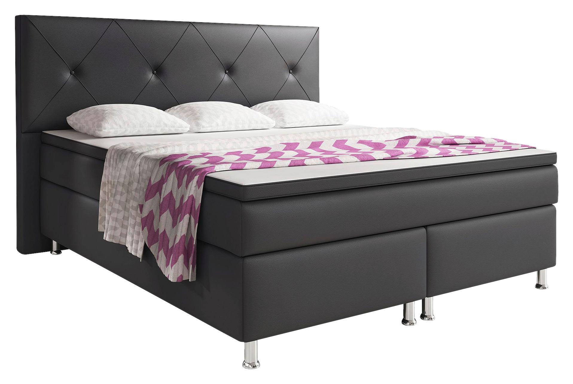 Boxspringbett Mit Topper 180x200 Cm Oxfrod - Anthrazit/Silberfarben, KONVENTIONELL, Leder/Textil (200/125/210cm) - MID.YOU