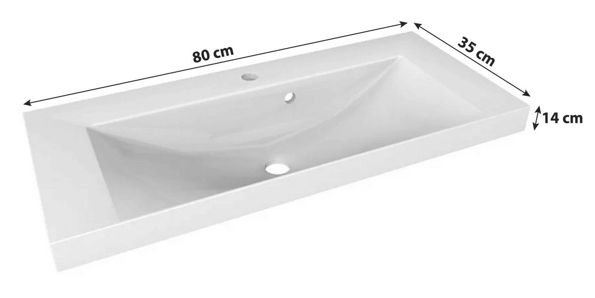 Waschbecken Lima Keramik 80x35 cm Weiß - Weiß, MODERN, Stein (80/14/35cm) - MID.YOU