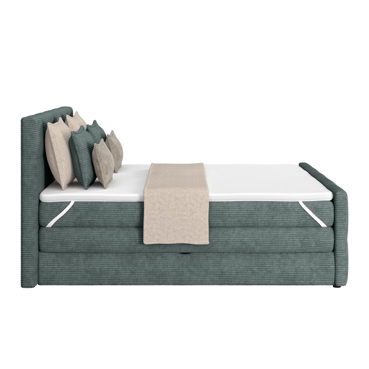 Boxspringbett mit Topper & Bettkasten 160x200 cm Medino - Silberfarben/Blaugrau, KONVENTIONELL, Holz/Holzwerkstoff (160/200cm)