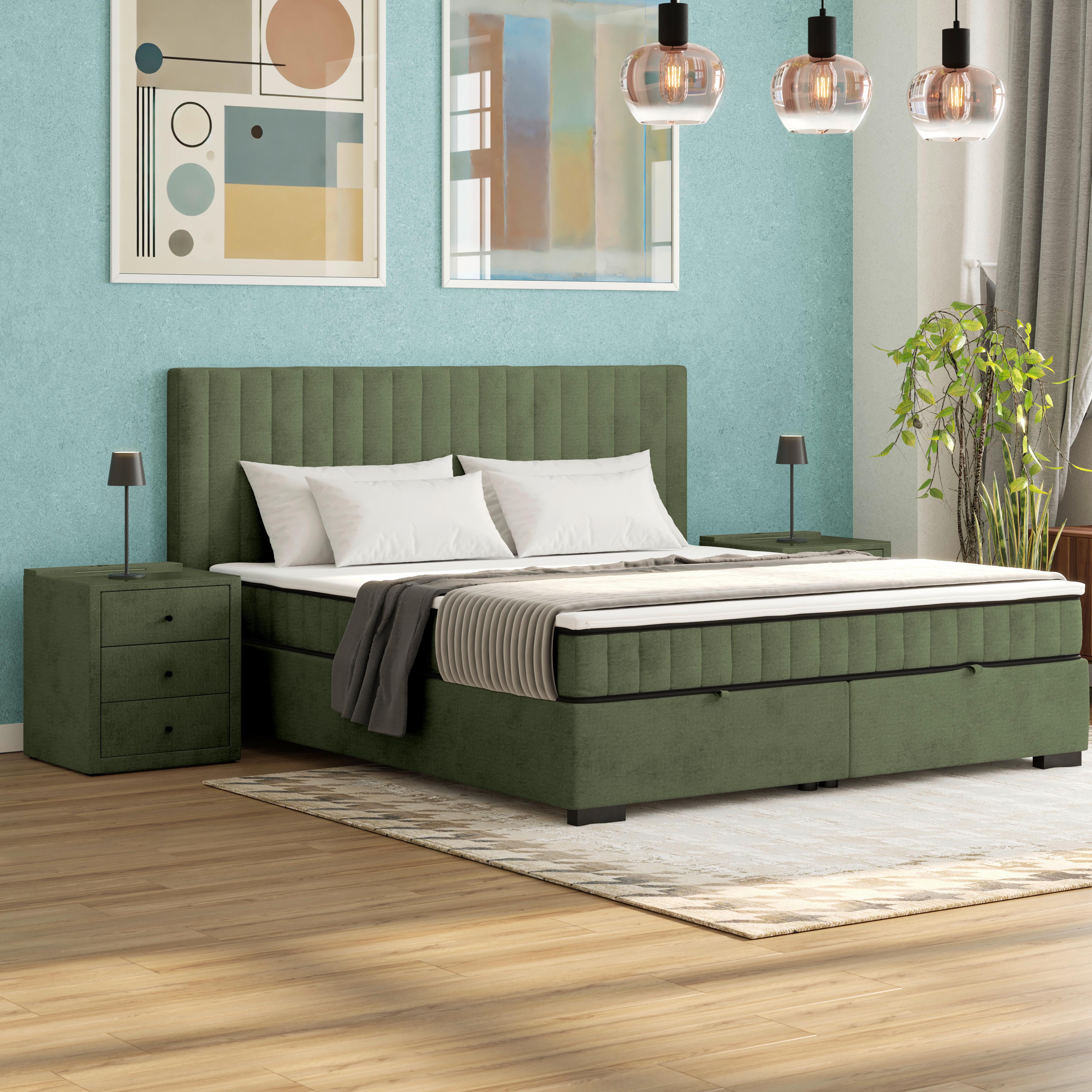 Boxbett Maya 200 - Schwarz/Olivgrün, MODERN, Holz/Holzwerkstoff (200/200cm)