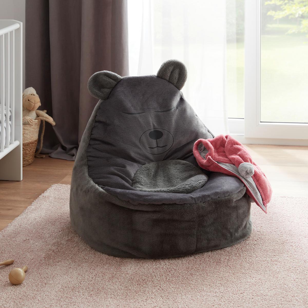 Detský sedací vak BEAR - antracitová, textil (65/80/65cm) - Modern Living