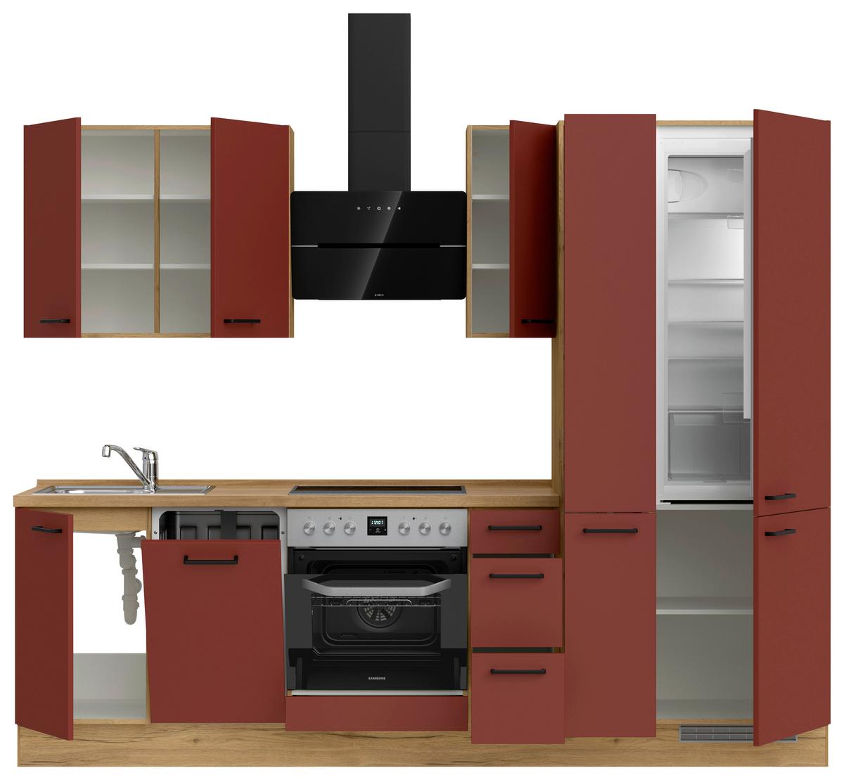 Küchenleerblock Easytouch High-Line, H3 Rechts - Eichefarben/Rot, MODERN, Holzwerkstoff (270cm) - Nobilia