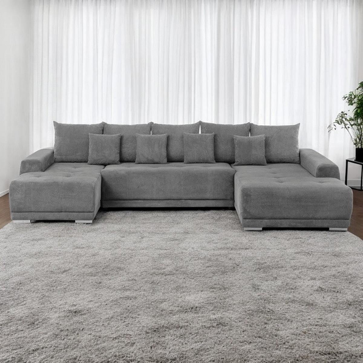Wohnlandschaft Madeleine Grau U: 180x350x203cm - Silberfarben/Schwarz, Design, Textil (180/350/203cm) - MID.YOU
