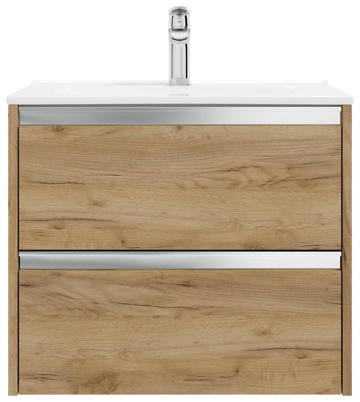 Waschbecken mit Unterschrank Nena B: 59 cm Eiche Dekor - Eichefarben/Weiß, MODERN, Keramik/Holzwerkstoff (60cm) - MID.YOU