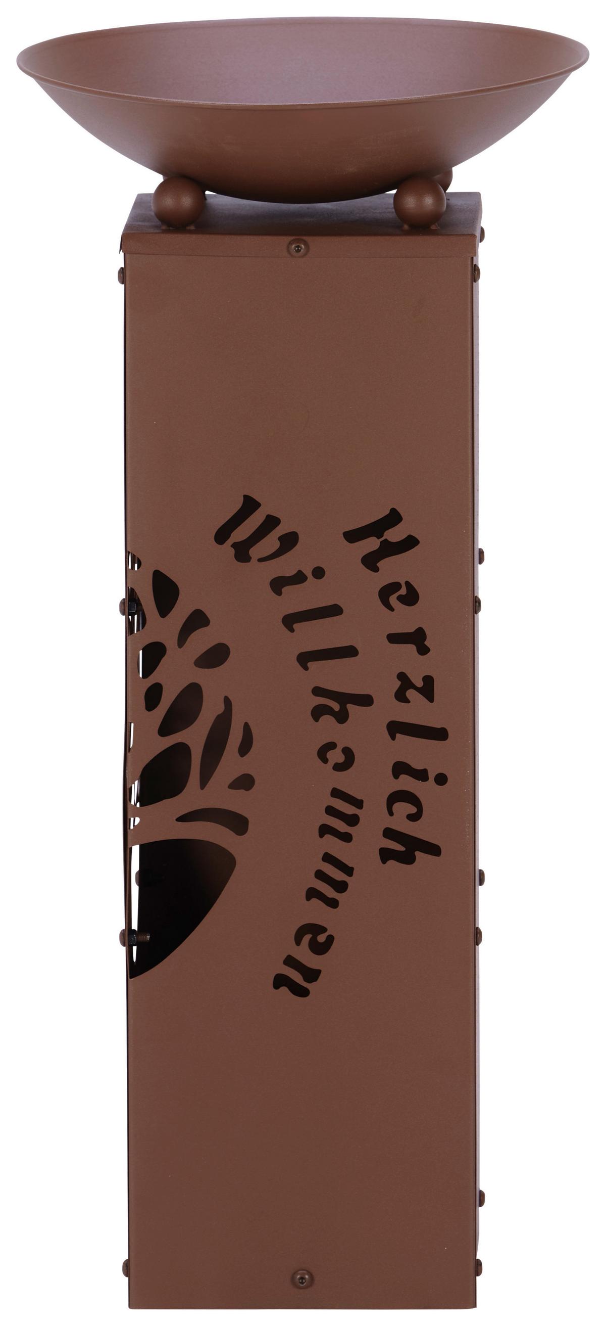 Led Dekosäule mit Schale Welcome H: 59 cm - Rostfarben, Basics, Metall (28/28/59cm)