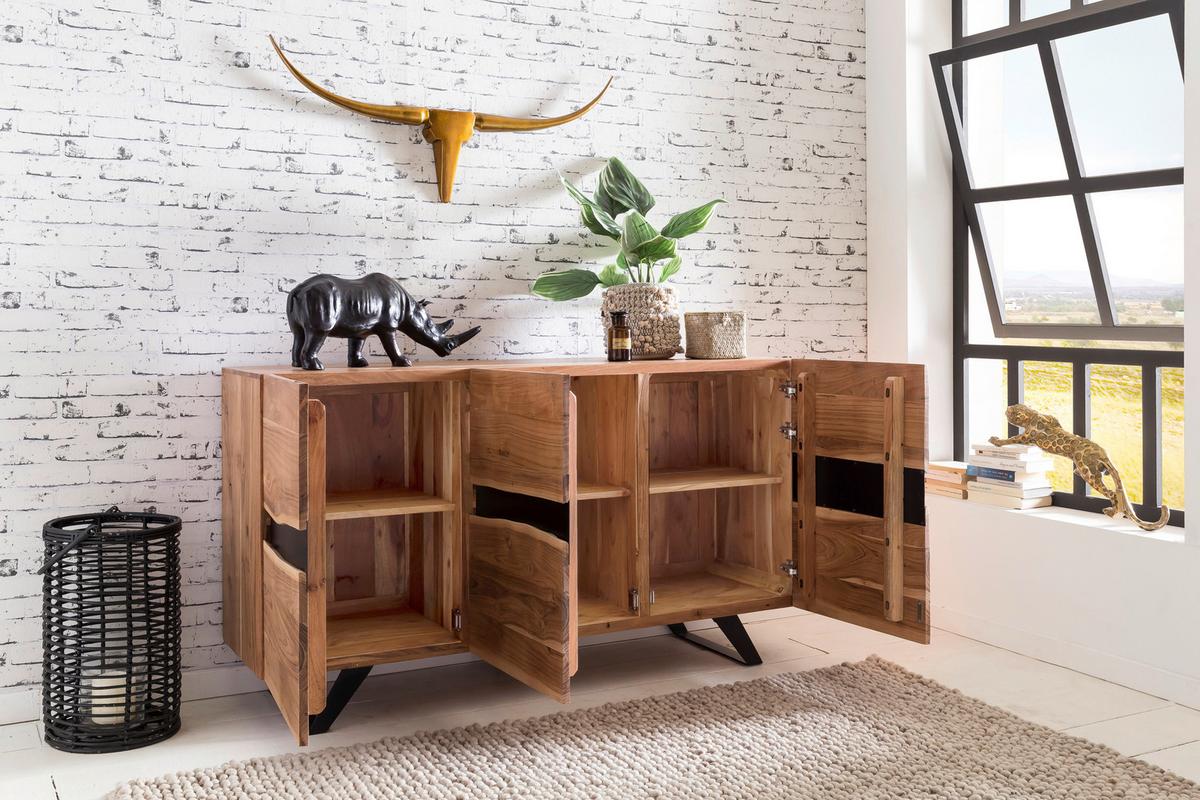 Sideboard Akazie Sheeshamfarben B: 148 Cm - Schwarz/Akaziefarben, Design, Holz (148/85/43cm) - MID.YOU