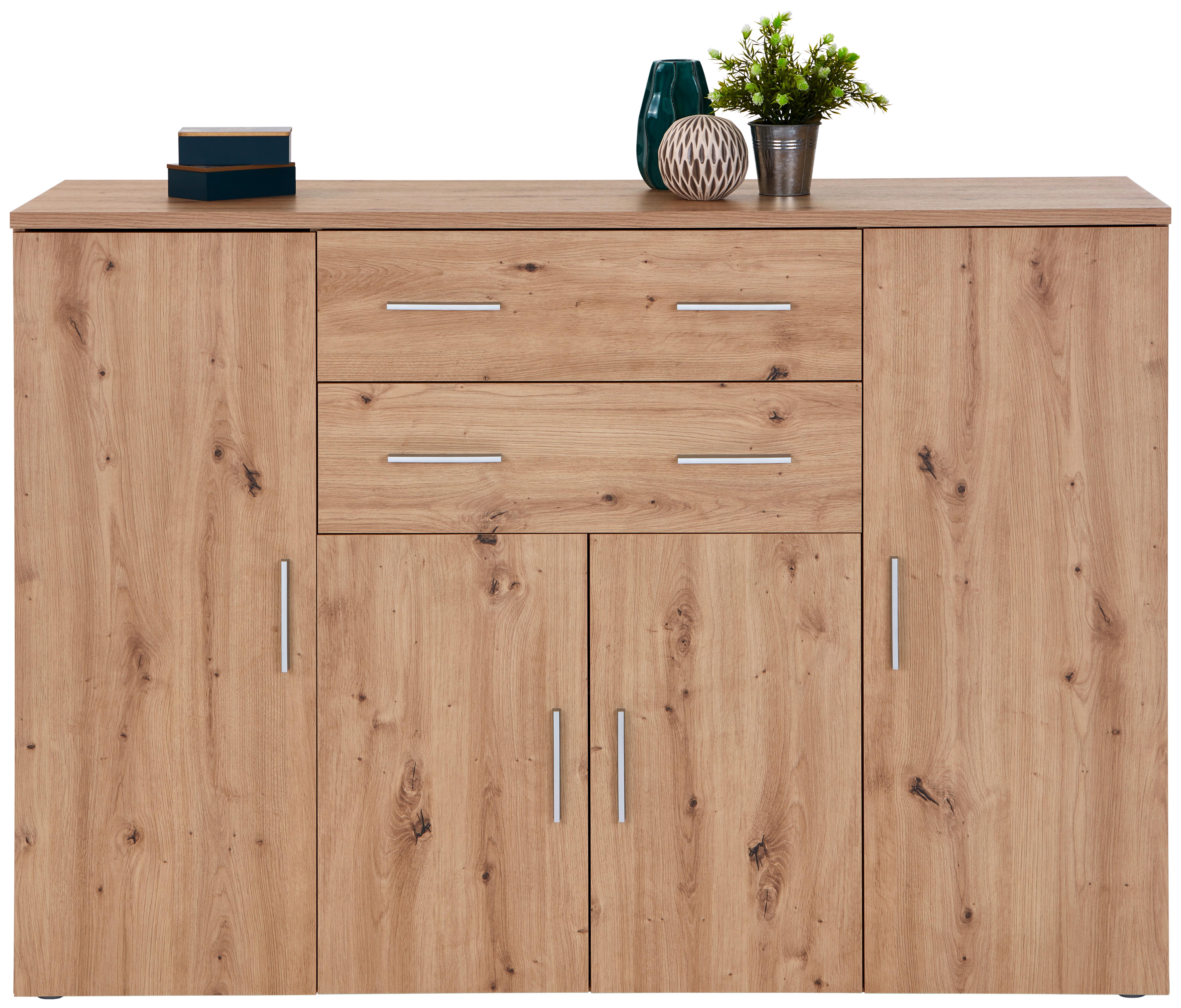 KOMODA TRIO NEW TRIK03 4T2S - šedá/barvy dubu, Moderní, kompozitní dřevo/plast (152/107/50cm)