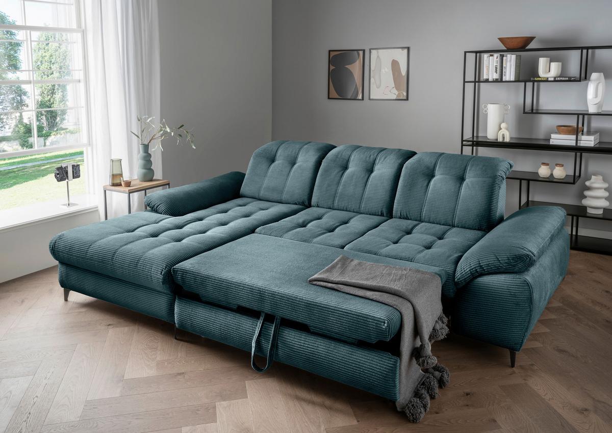 Eckschlafsofa Delphino, Petrol S: 189x273 cm - Petrol/Schwarz, MODERN, Textil (189/273cm) - Livetastic
