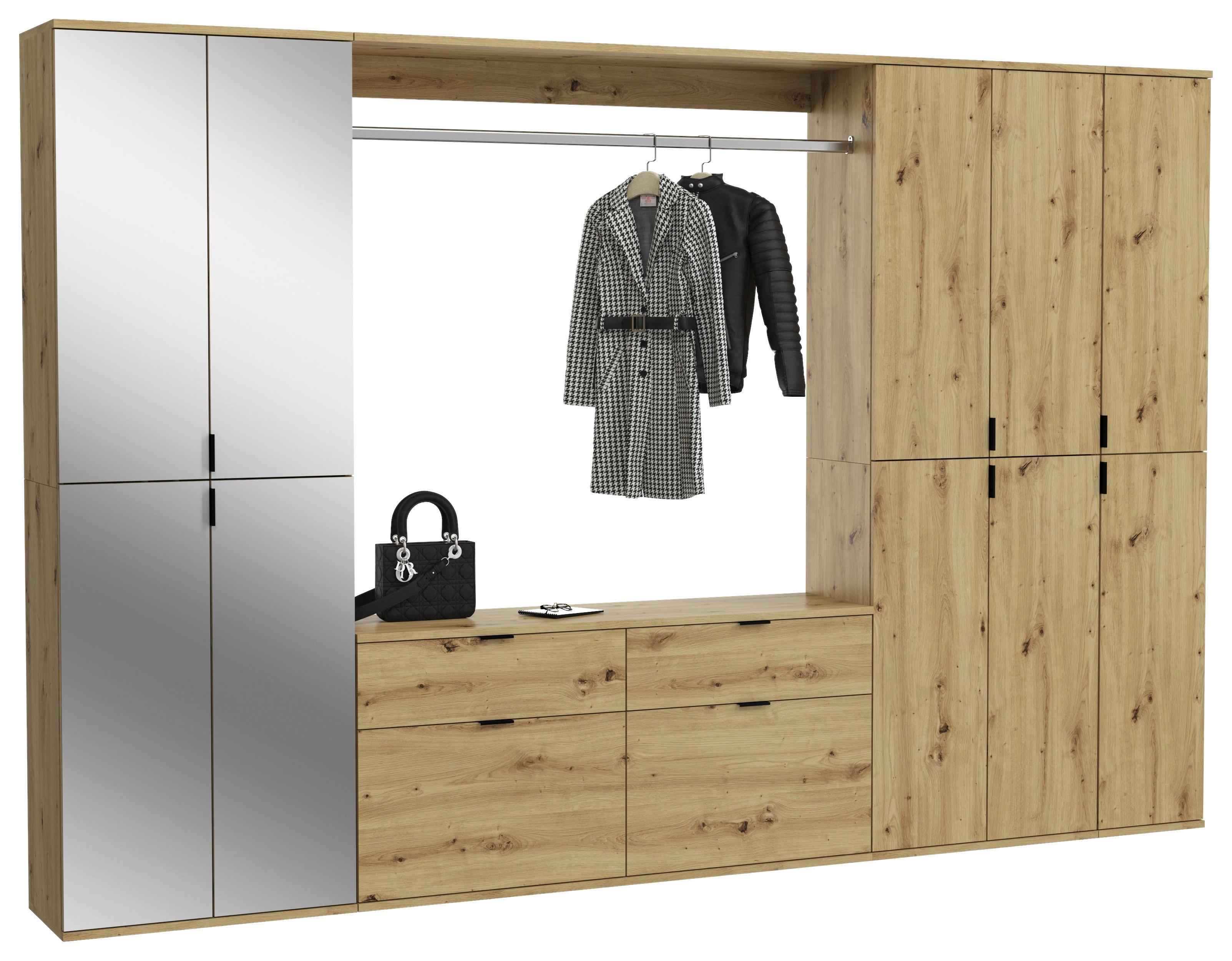 Garderobe Projekt X 4-teilig Eiche Artisan B: 273 Cm - KONVENTIONELL, Glas/Holzwerkstoff (273/193/34cm) - MID.YOU