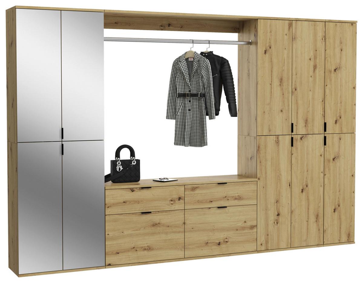 Garderobe Projekt X 4-teilig Eiche Artisan B: 273 Cm - KONVENTIONELL, Glas/Holzwerkstoff (273/193/34cm) - MID.YOU