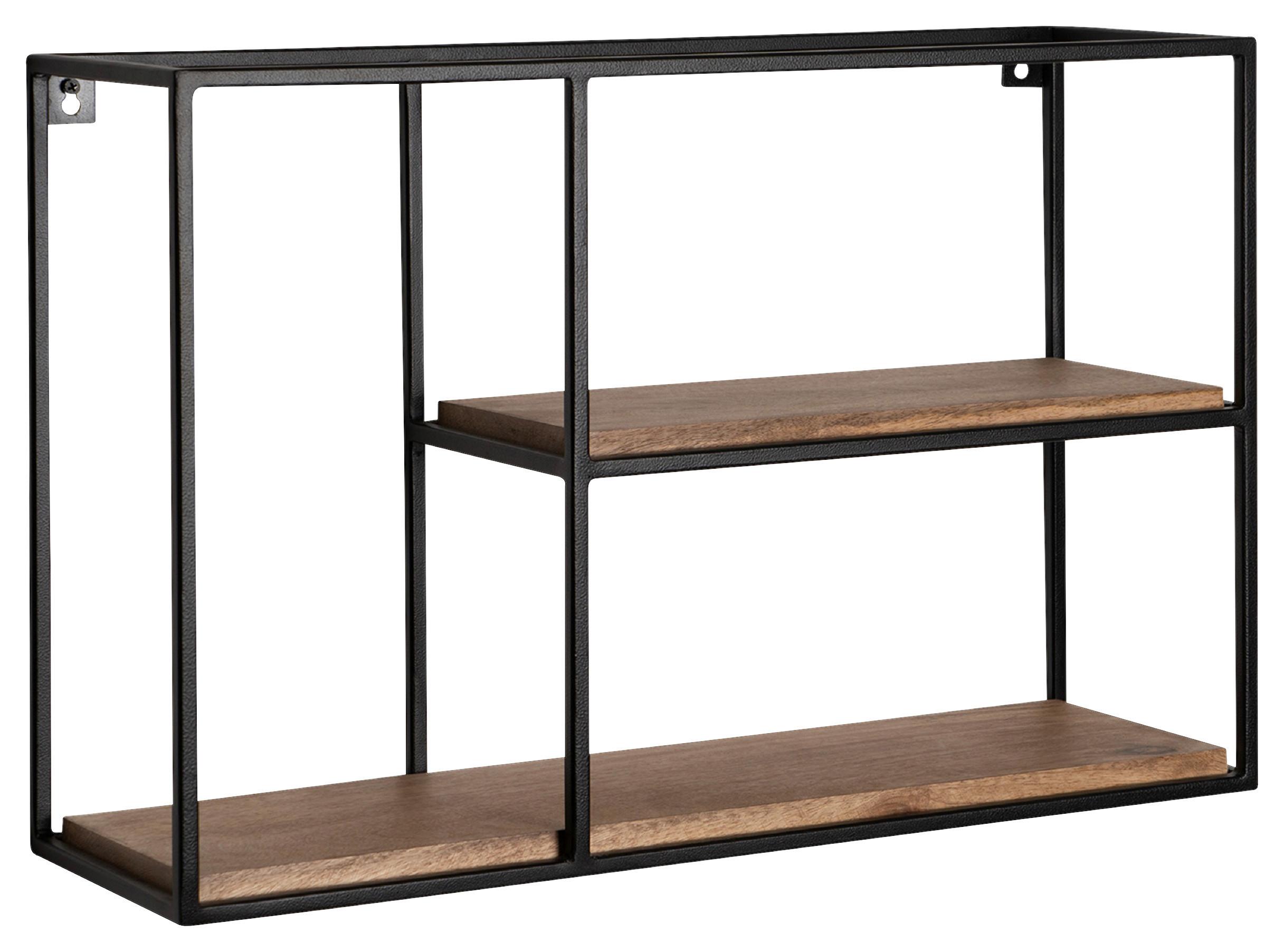 Wandregal Metall/Mangoholz B: 60 cm - Schwarz, Design, Holz/Metall (60/40/18cm) - MID.YOU