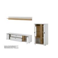 Wohnwand Long Island Weiß/Eiche Wotan B: 290cm - Silberfarben/Eiche Wotan, Design, Glas/Holzwerkstoff (290/170/42cm) - MID.YOU