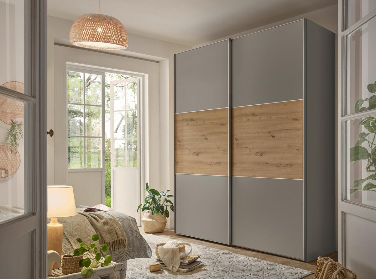 Eleganter Schiebetürenschrank mit zwei Schubladen im Inneren