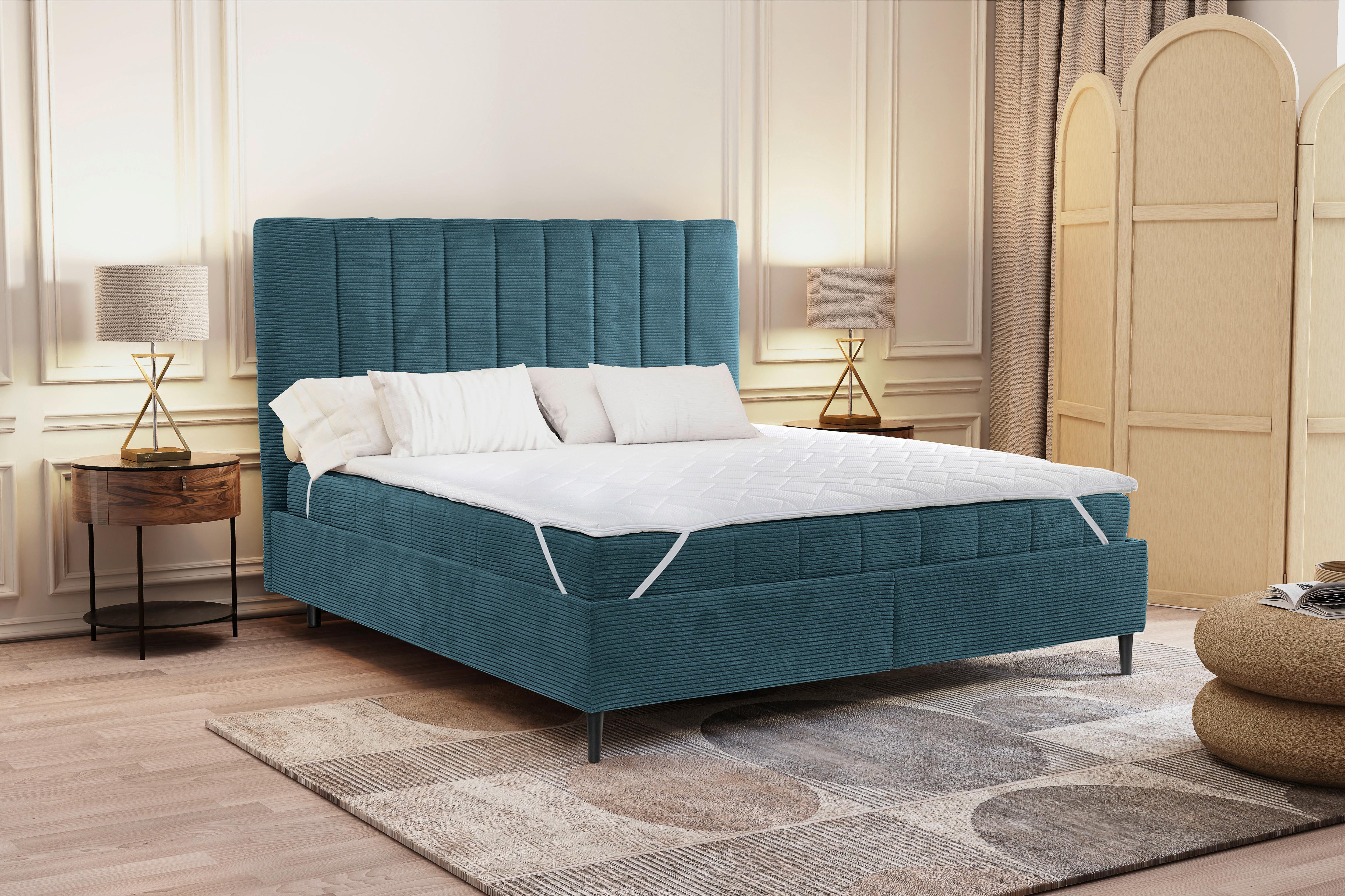 Polsterbett mit Lattenrost Mia Hellblau 180x200 cm - Creme/Schwarz, LIFESTYLE, Holz/Holzwerkstoff (180/200cm) - Livetastic
