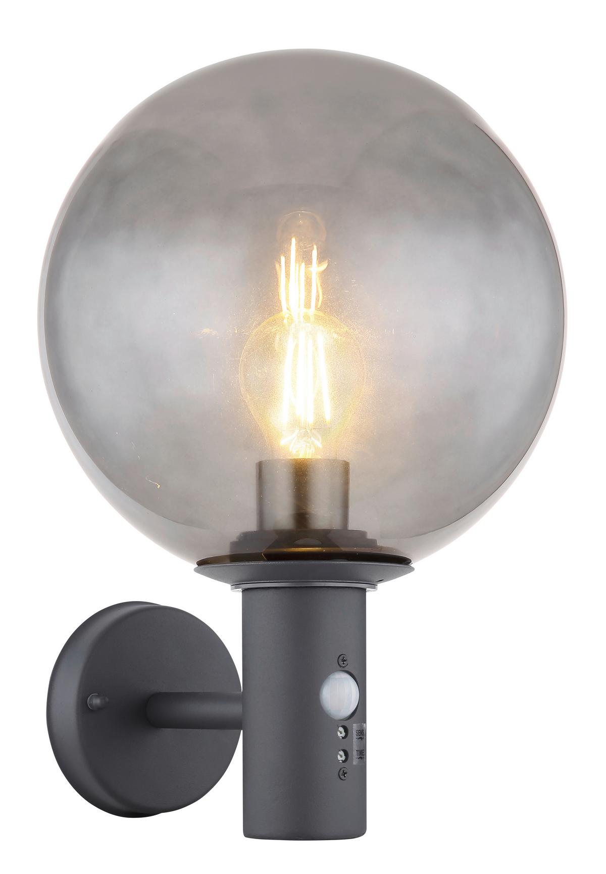 Außenleuchte Mit Bewegungsmelder 15 W - Anthrazit, Basics, Glas/Metall (25/37cm) - Globo