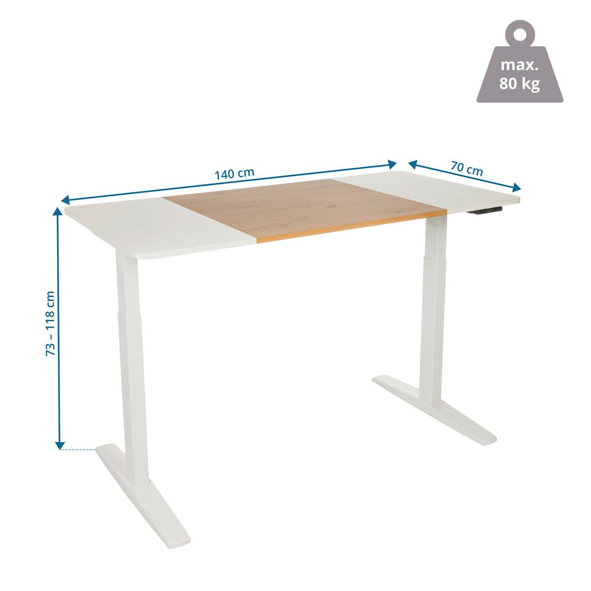 Schreibtisch Weiß/Eichefarben B: 140 cm - Eichefarben/Weiß, MODERN, Holzwerkstoff/Metall (140/70/73 - 118cm) - MID.YOU