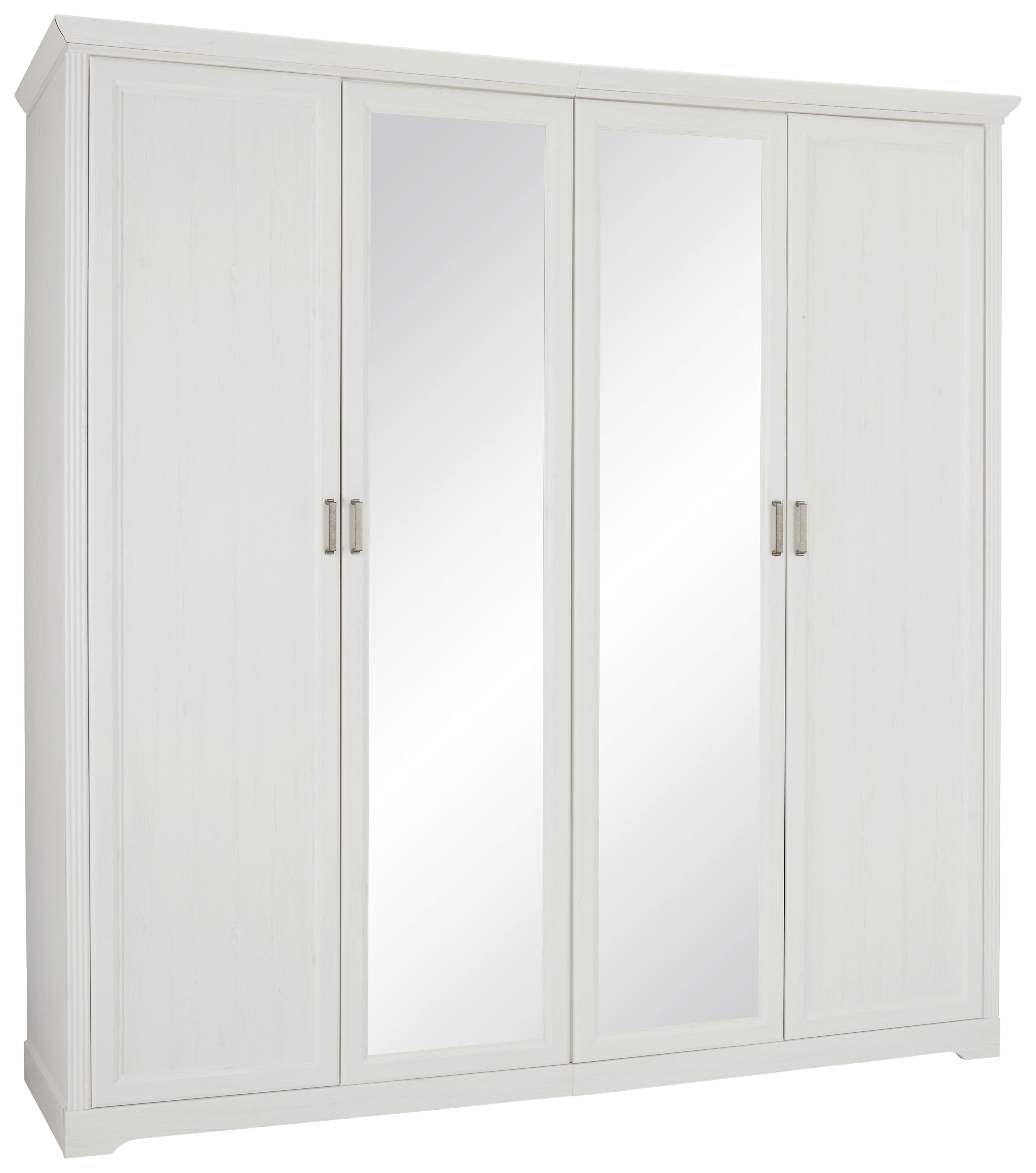 Skříň bílá,š.214cm - bílá/barvy niklu, Romantický / Rustikální, kov/kompozitní dřevo (213,9/220/63,6cm)