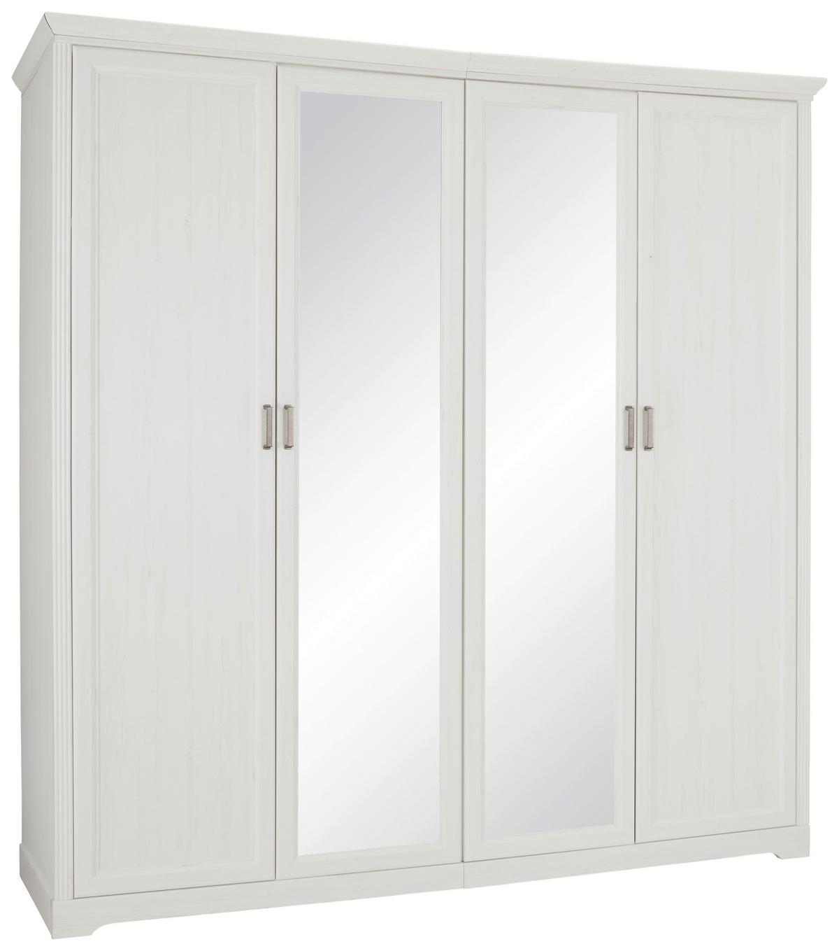 Skriňa biela,š. 214cm - biela/niklová, Romantik / Landhaus, kov/kompozitné drevo (213,9/220/63,6cm)