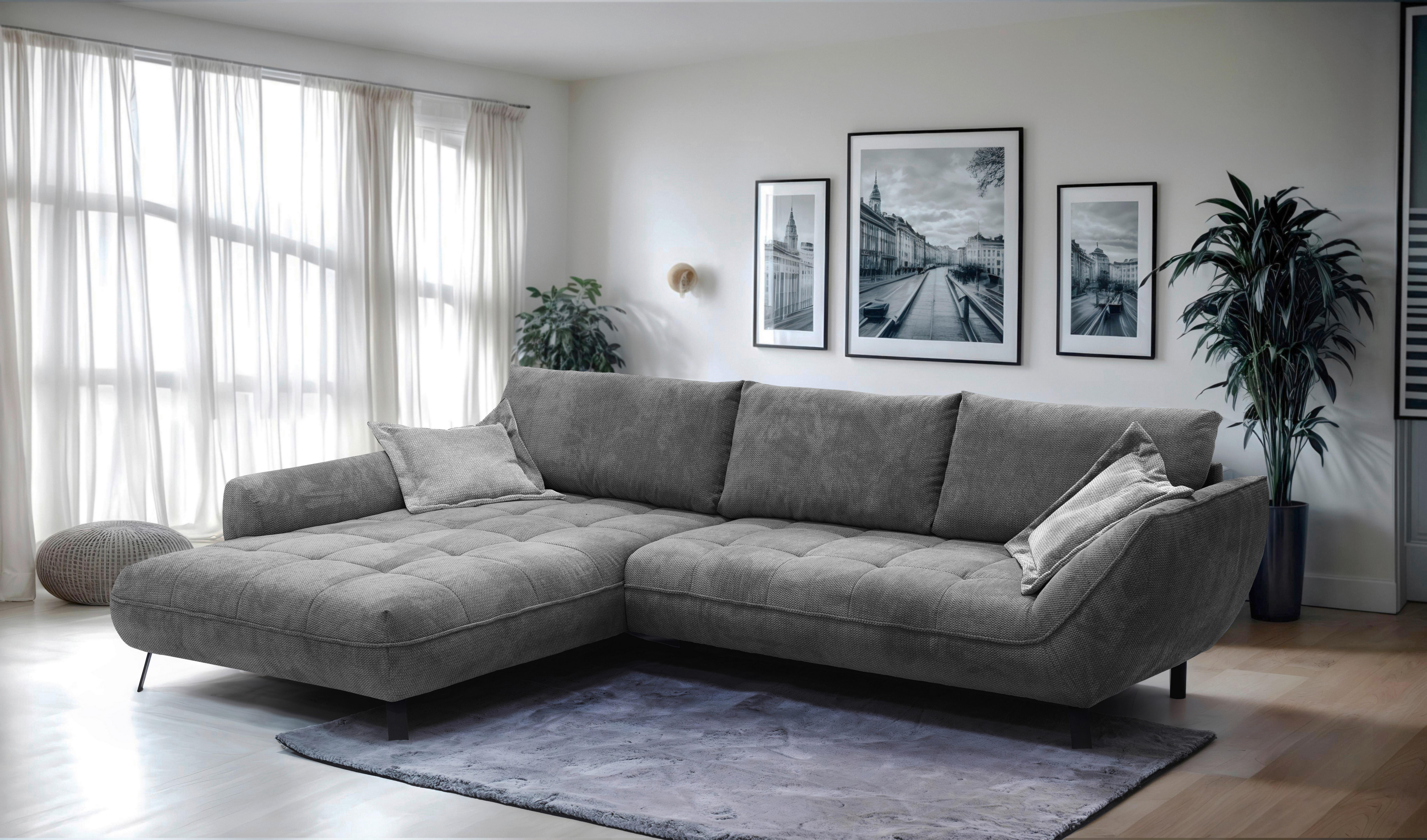 Ecksofa Biarritz, Anthrazit Schenkel: 205x324 cm - Anthrazit/Silberfarben, Design, Textil (205/324cm) - MID.YOU