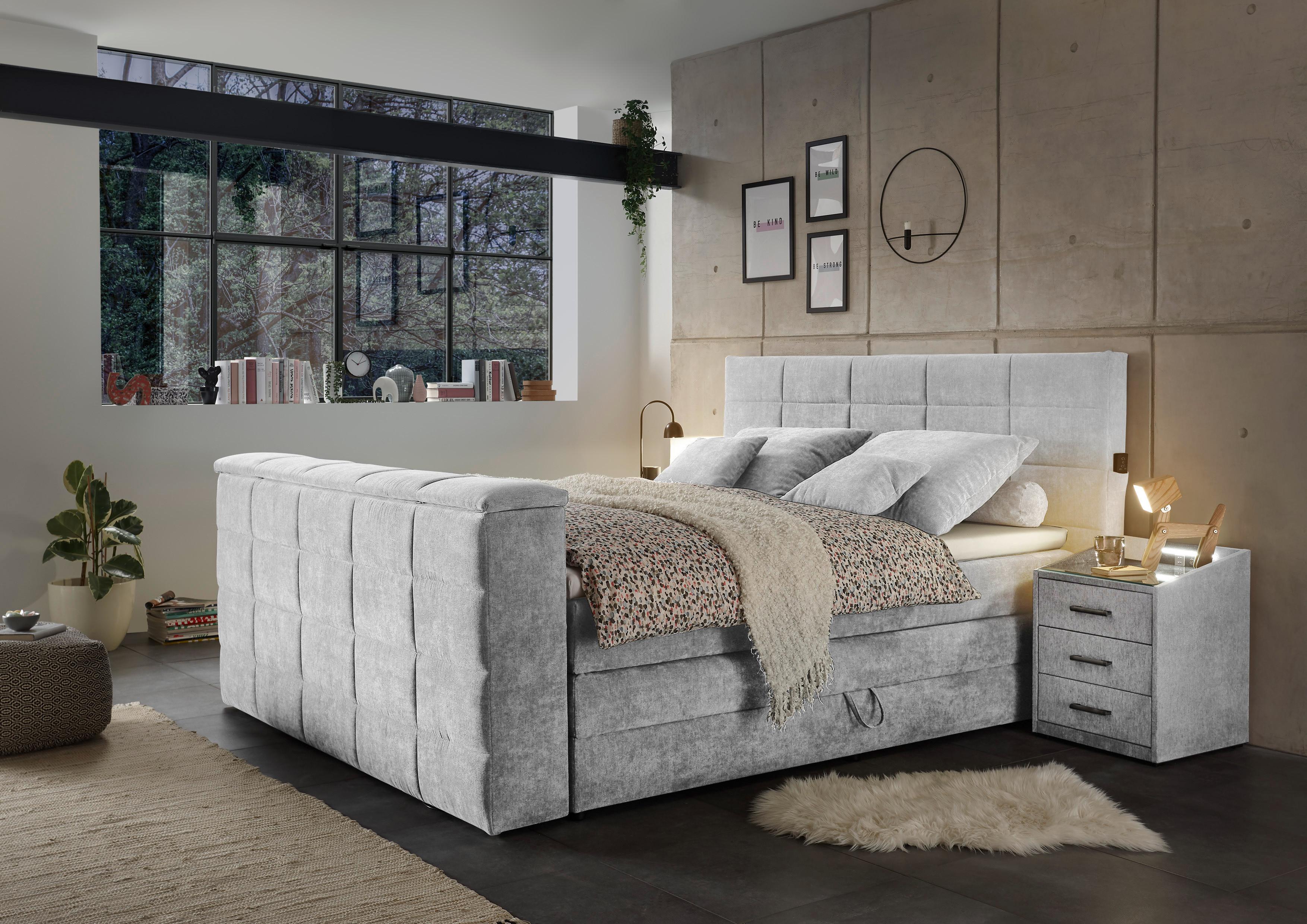 Boxspringbett Mit Bettkasten 180x200 Cm Denver - Silberfarben, KONVENTIONELL, Textil (180/200cm) - Carryhome