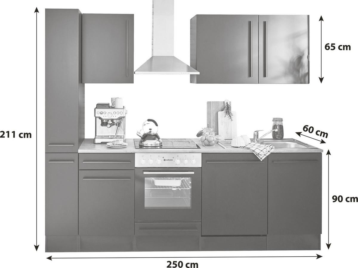 Küchenblock Jazz 8 250 Schwarz B: 250 Cm - Eichefarben/Schwarz, LIFESTYLE, Holzwerkstoff (250cm) - P & B