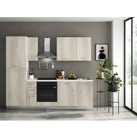 Küchenzeile Gardena mit Geräten 255 cm Eiche Dekor - Eiche Bianco/Alufarben, MODERN, Holzwerkstoff/Kunststoff (255/88/216cm) - MID.YOU