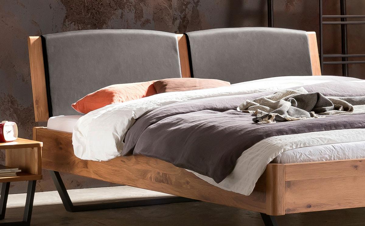 Bett Marola Wildeiche 140x200 Cm - Wildeiche/Dunkelgrau, MODERN, Holz/Textil (140/200cm) - Hasena