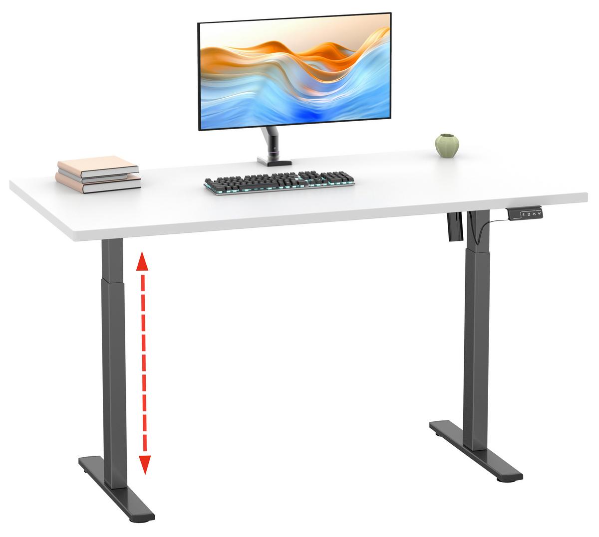 Schreibtisch höhenverstellbar E-Lona Schwarz/Weiß B: 140 cm - Silberfarben/Schwarz, Design, Holzwerkstoff/Metall (140/80/71cm) - MID.YOU