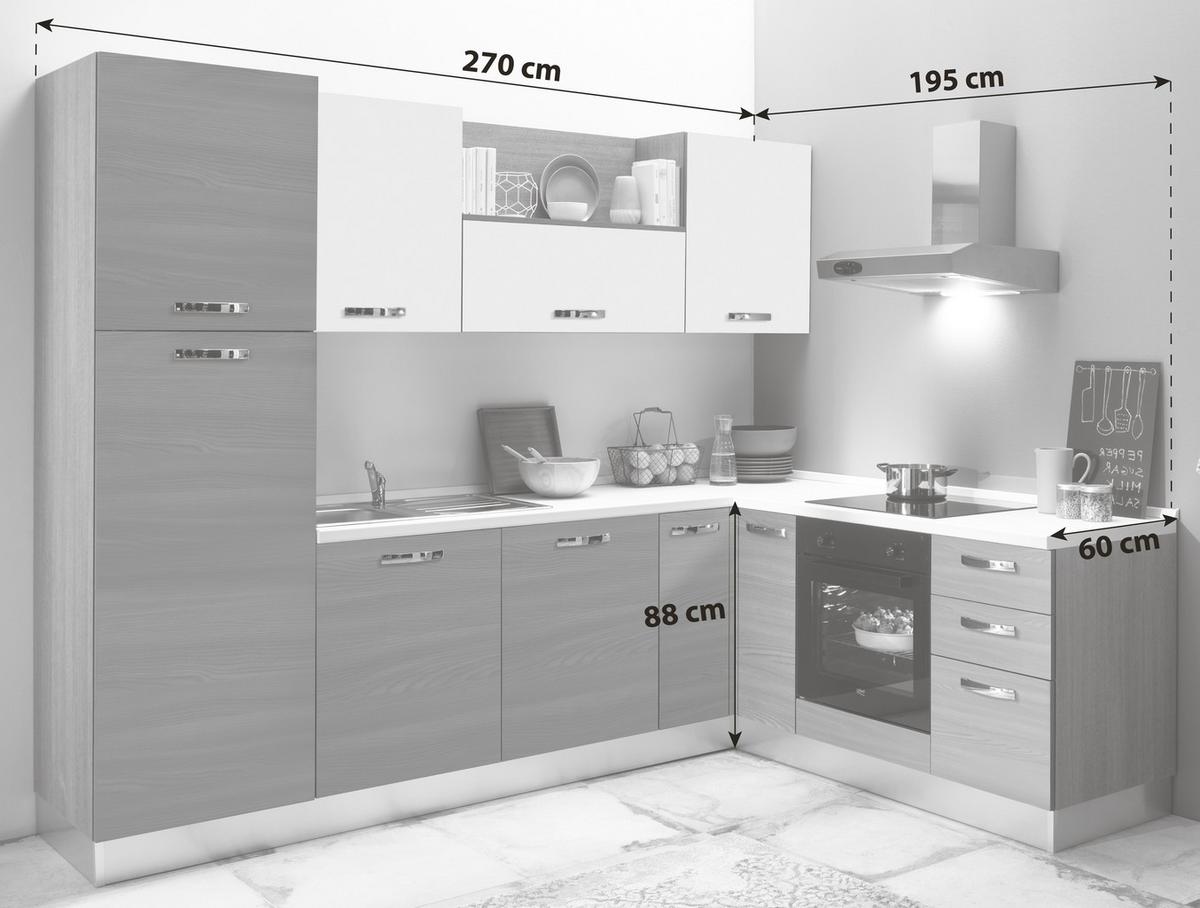 Eckküche Sofia Mit Geräten 270x195 Cm Creme/ulmefarben - Eiche grau/Magnolie, LIFESTYLE, Holzwerkstoff/Kunststoff (270/195cm) - MID.YOU