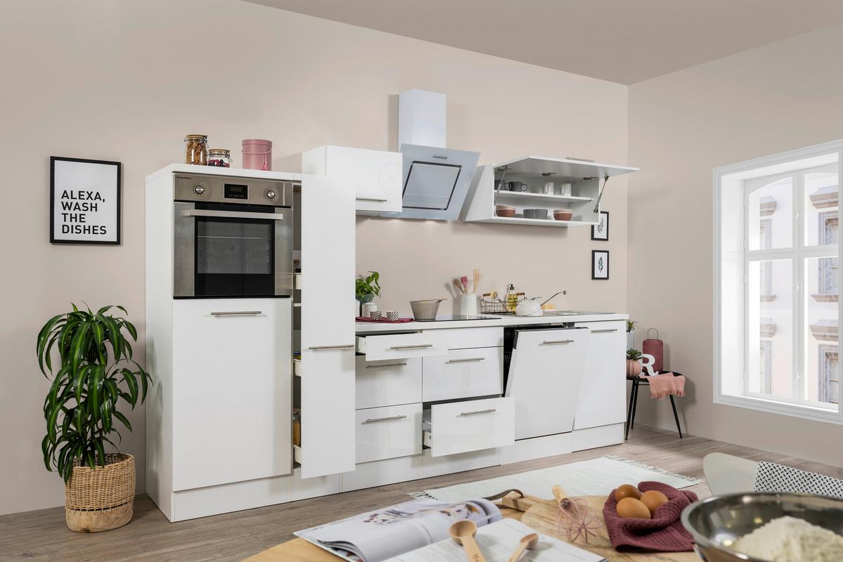 Küchenzeile mit Geräten 310 cm Weiß Hochglanz - Weiß, KONVENTIONELL, Holzwerkstoff (310cm) - Respekta