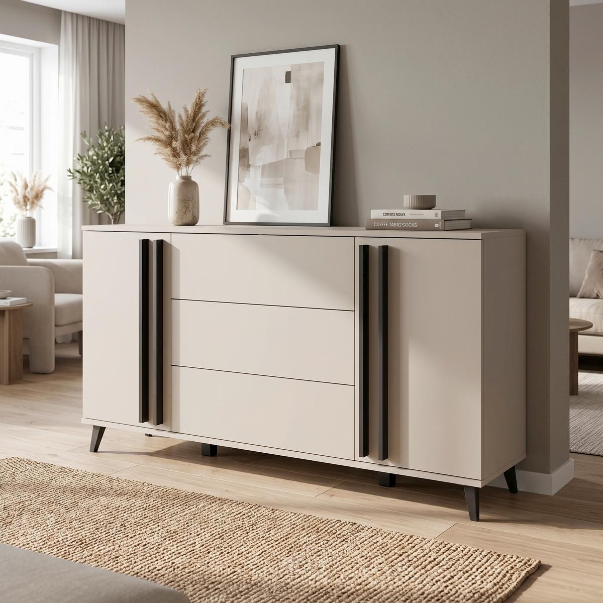 ŠIROKÁ KOMODA HELSINKI 150 - čierna/béžová, Trend, kompozitné drevo/plast (150/77,8/39,5cm)