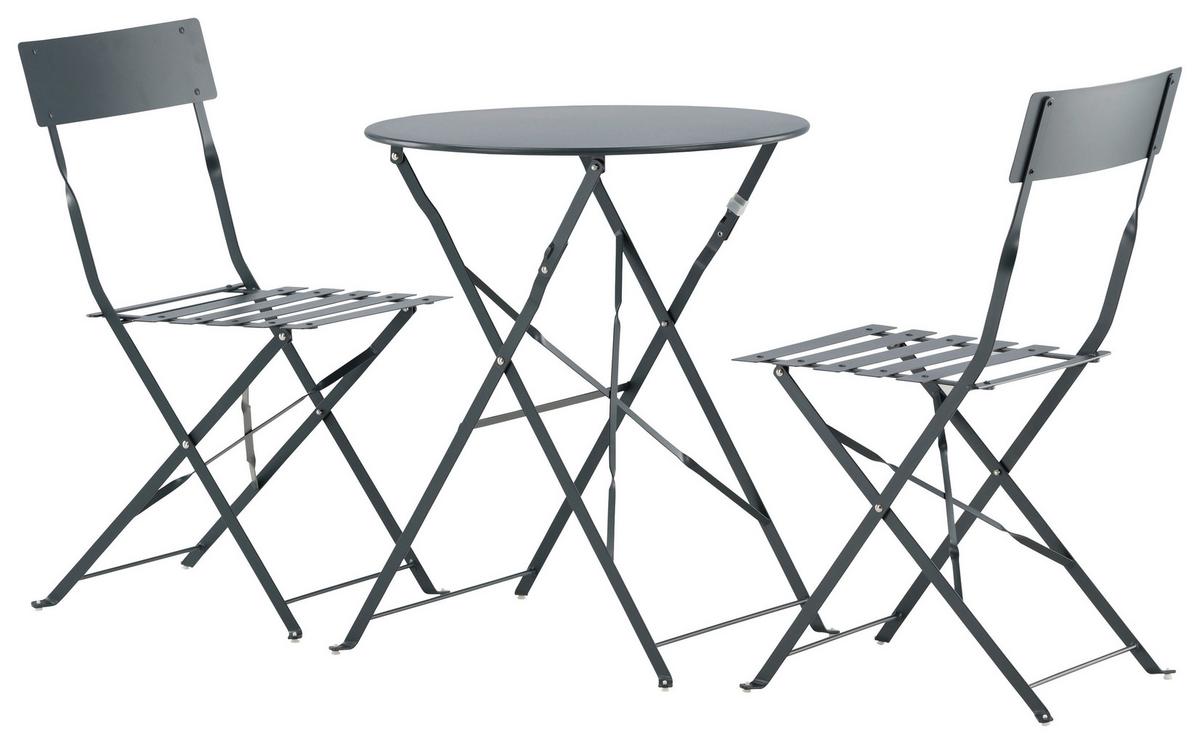 Balkonset 3-tlg. Marseille Aus Stahl - Dunkelgrau, KONVENTIONELL, Metall - Gardenson